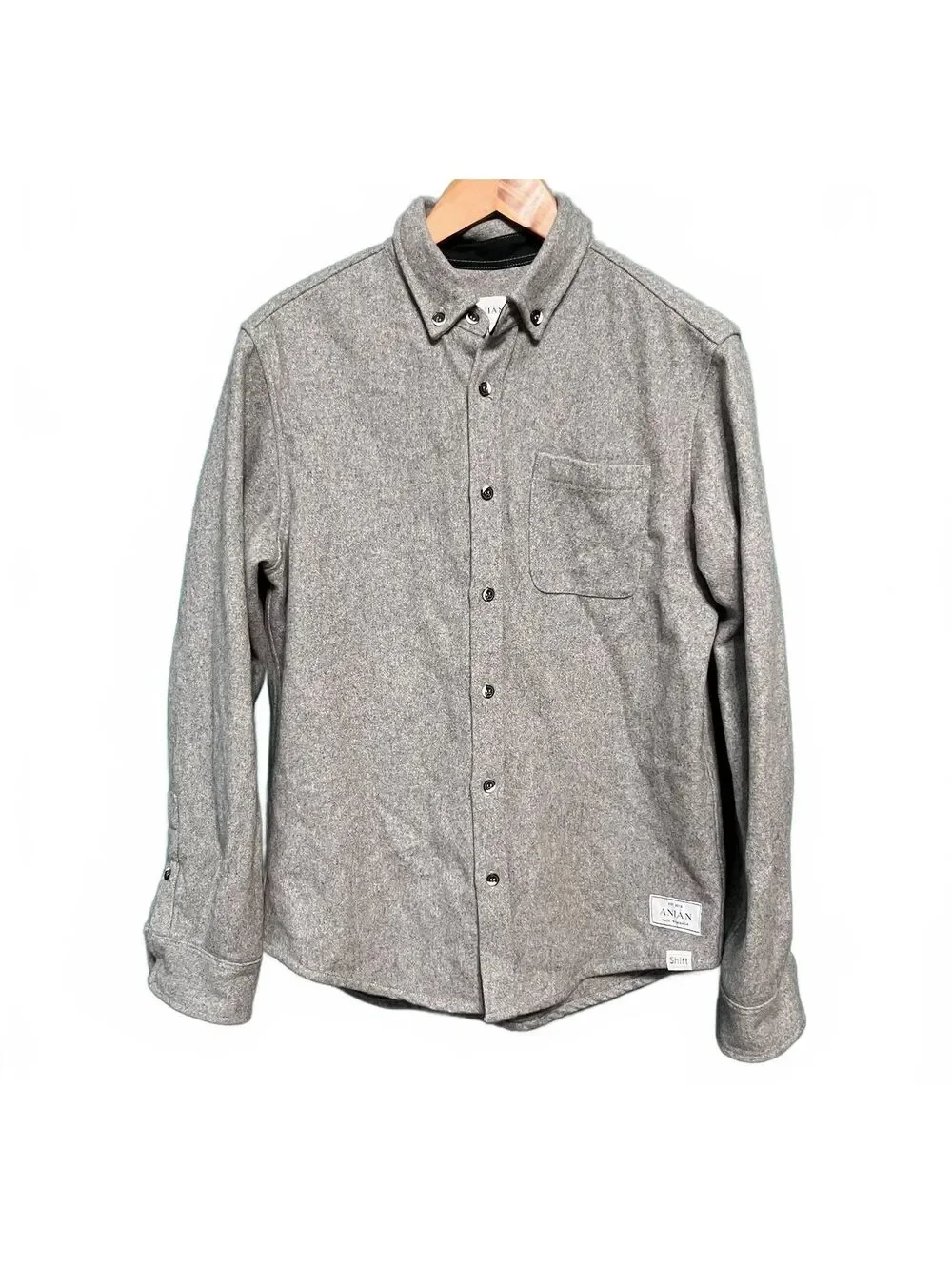ANIAN Modern Melton Wool Shirt Grey Button Down Jacket Shacket Mens Gorpcore L